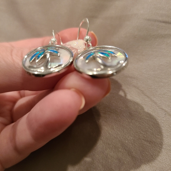 Palm tree opal mother of pearl sterling silver drop earrings - Picture 5 of 7